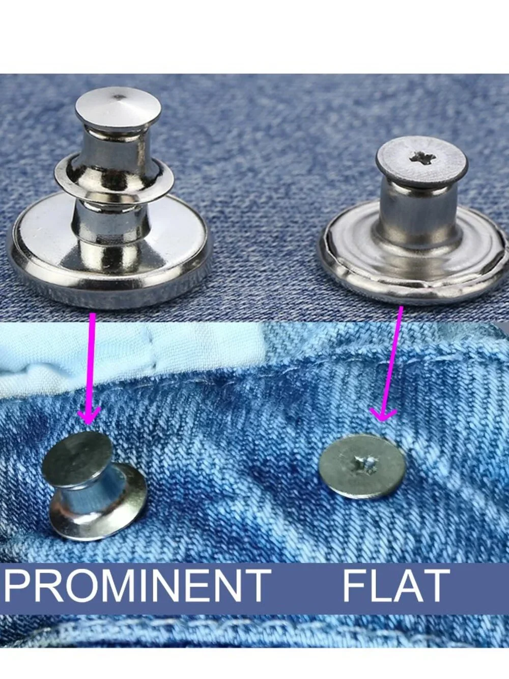 20 Pcs Button for Sewing Metal Jeans, 17 mm No-Sew Nailess Removable Metal Jeans